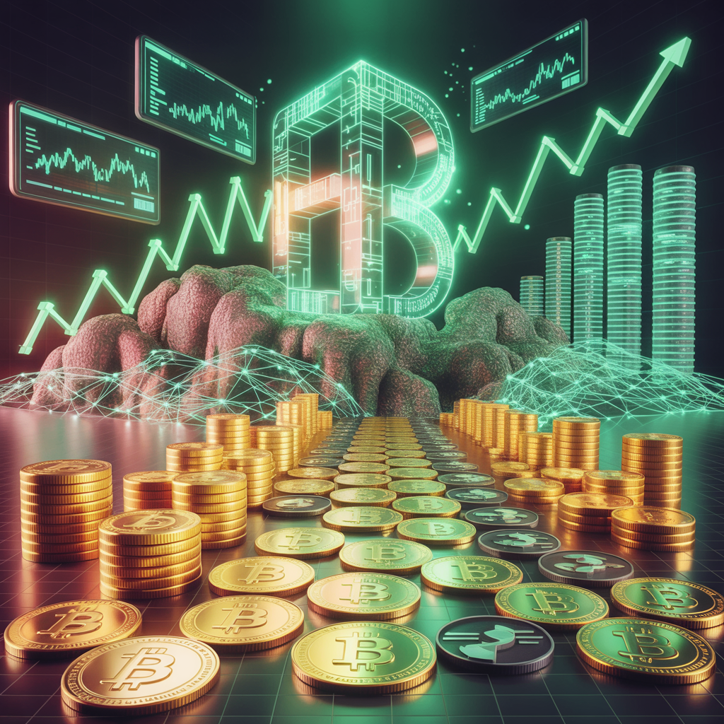 futuristisches Stadtbild mitb Krypto Coins