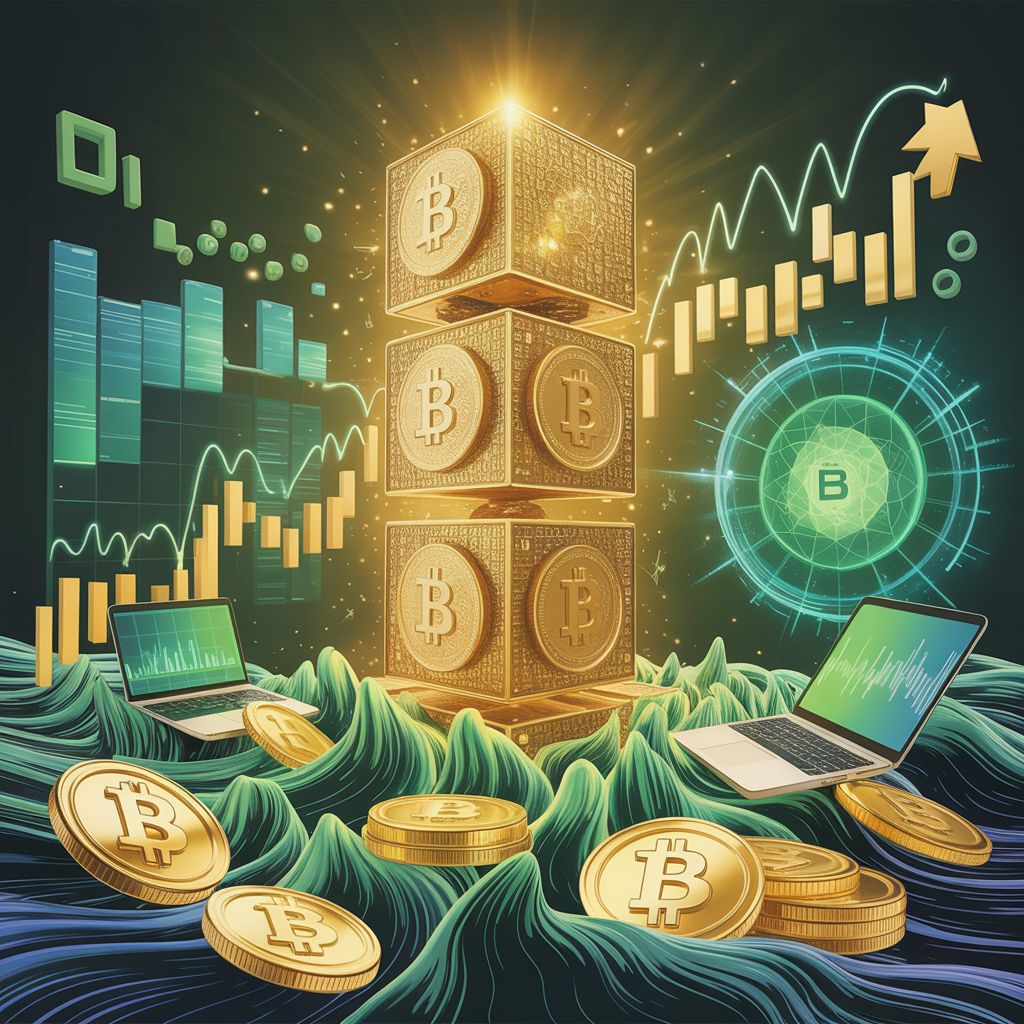 ein strahlender goldener Turm mit goldenen Bitcoins